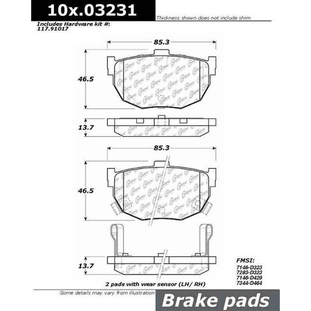 Centric Parts Ceramic Brake Pad/Hardware, 105.03231 105.03231